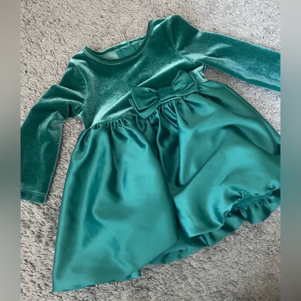 Cat & Jack Teal Velvet Dress Baby Girl 12M